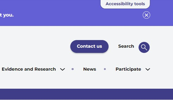 This shows the top right-hand of the home page with accessibility tool tab
